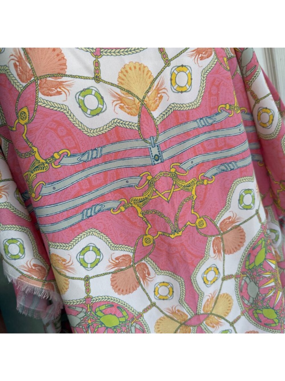 size L/XL Tyler Boe silk caftan coral pink white orange blue beach cover up - Picture 5 of 10